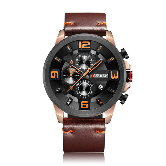 CURREN Men Watch  Date Military Army Business Leather Band